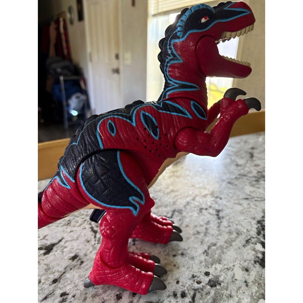 Vintage Mattel Imaginext 2004 Razor T-Rex Dinosaur Red Blue Black ROARS 12" Tall